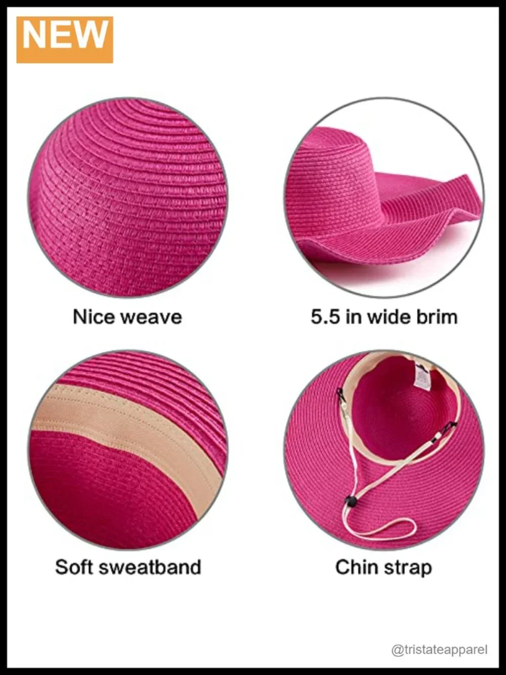 Wide Brim Straw Sun Hat UV Protection Adjustable Chin Strap Foldable Packable